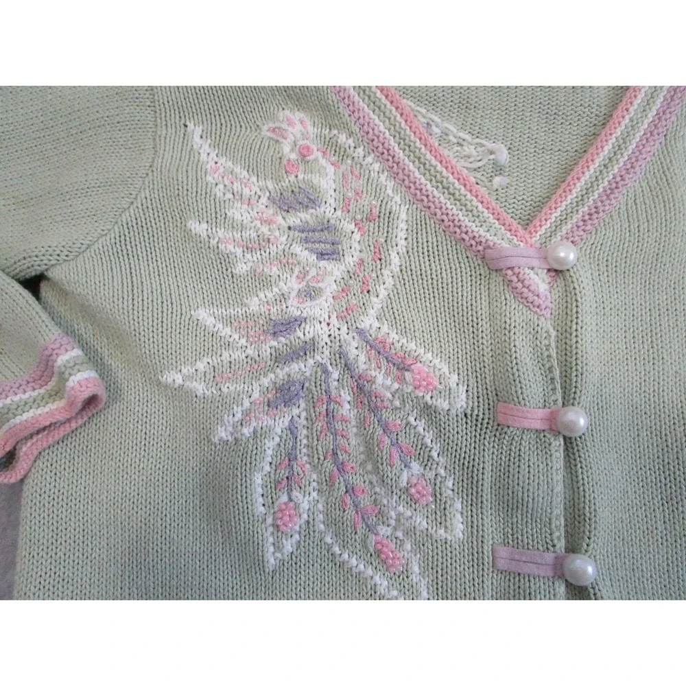 Vintage Storybook Knits Cardigan Womens LGreen Handknits‎ Sweater Cottagecore